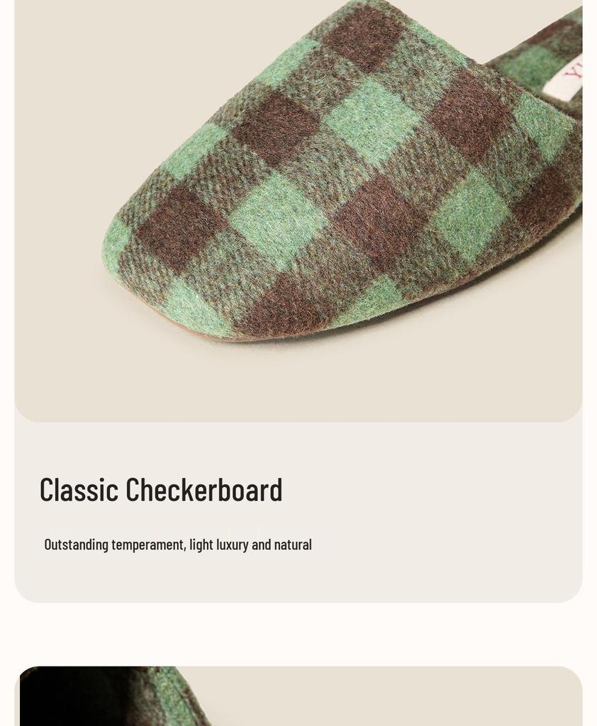 Women's Luxury Checkered Suede Fleece Slippers - Non-Slip Lightweight Tendon Sole