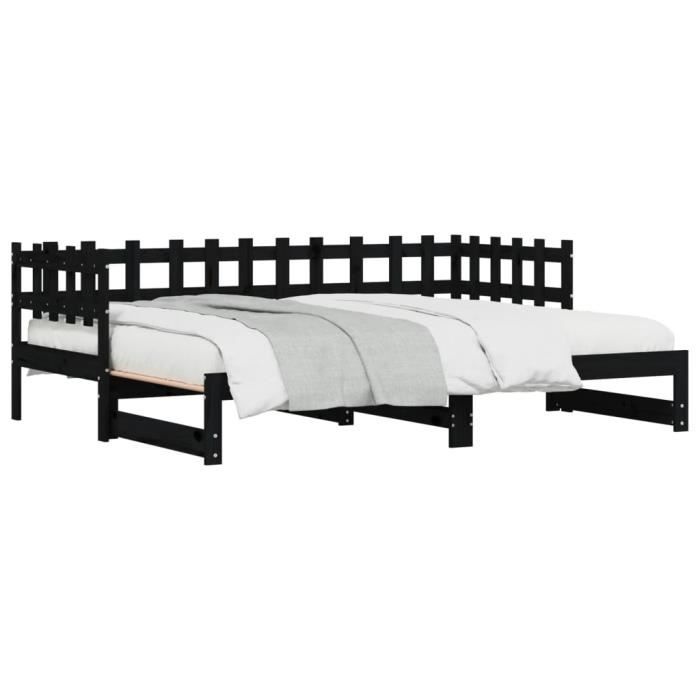 VidaXL Lit coulissant Noir 2x(80x200) cm Bois de pin massif 840387