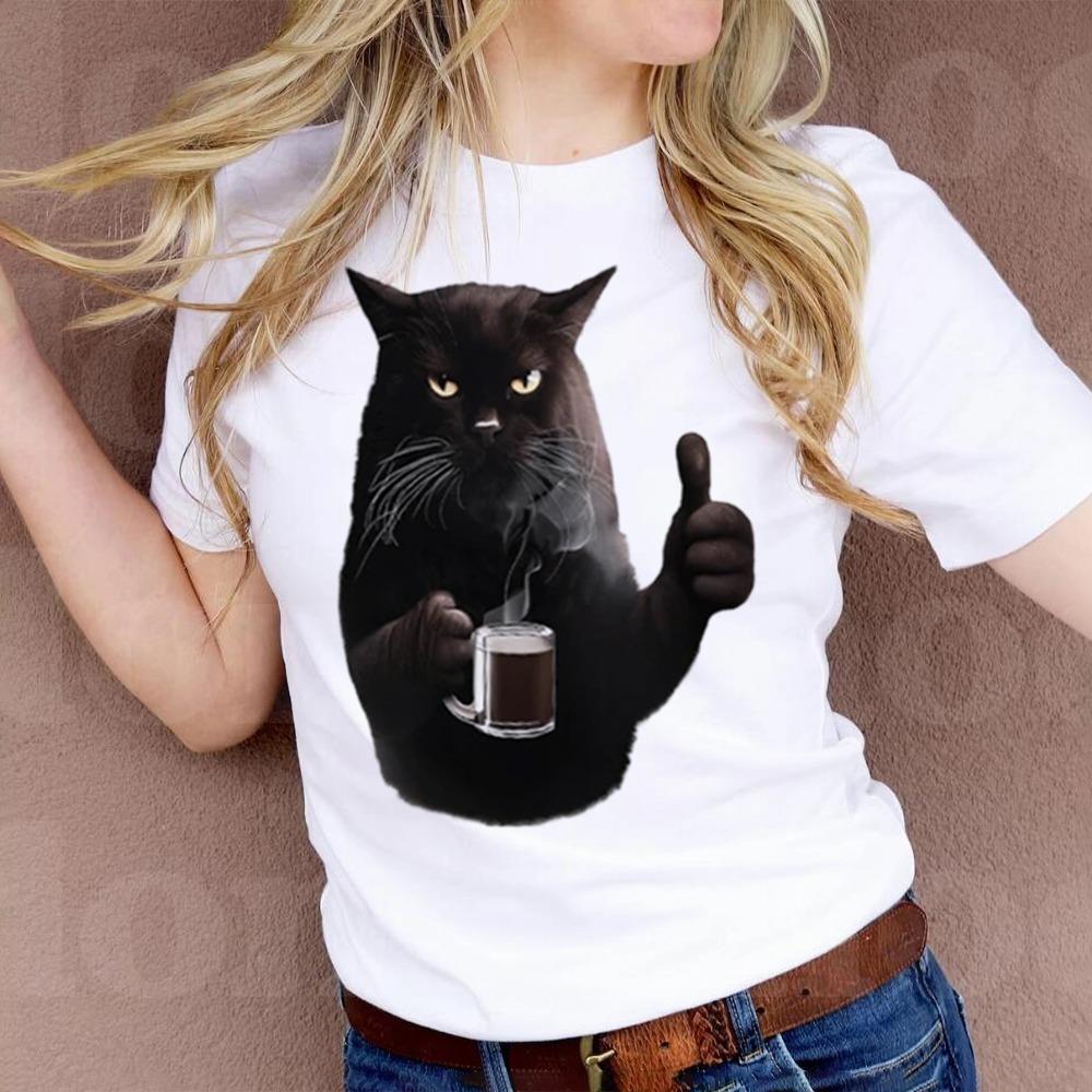 

Cat T-Shirt Foodie Lover T Shirts Black Cat Noodle T-Shirts Retro Casual Short Sleeve Tshirt for Men Women Clothes T Shirt Women M