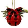 Christmas Bells Ornament Rustic Christmas Jingle Bell with Pine Needles Red Berries Plaid Bow Metal Sleigh Bell Farmhouse Xmas Tree Hanging Decor