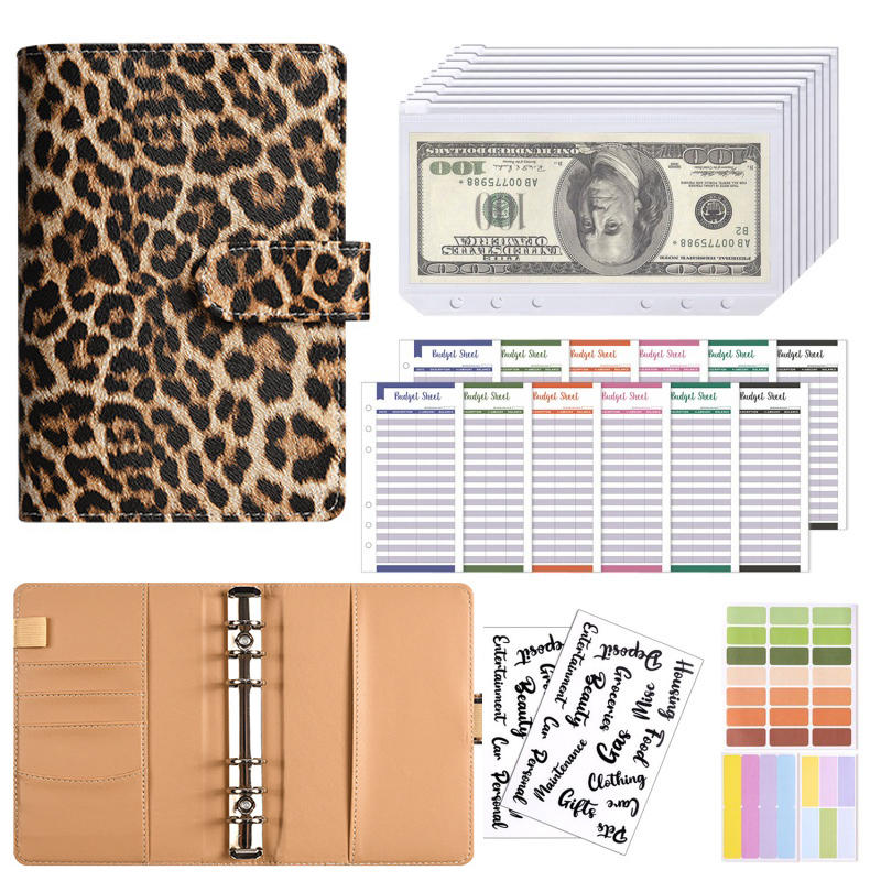 A6 Money Saving Binder Notebook with Cash Envelopes Cow Print Expense Budget Saving Challenge Planner