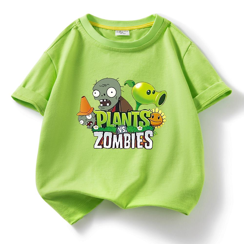 Plants Vs. Zombies Kids' Pure Cotton T-Shirt - Boys and Girls Summer Short Sleeve Loose Breathable Top