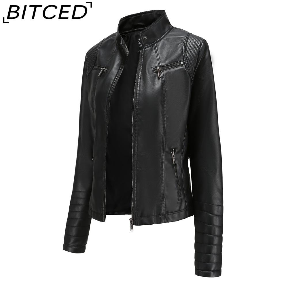 BITCED Women's Leather Jacket Lightweight Spring/Autumn Biker Jacket Short-Length Fashionable Jacket
