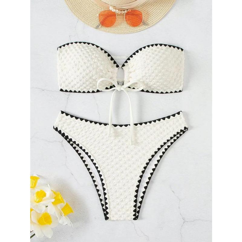 

Купальники Белый 2-х частей купальник без бретелек для женщин сексуальный бандо спинки бикини комплект шнуровка пэчворк купальный костюм 2025 Новый M