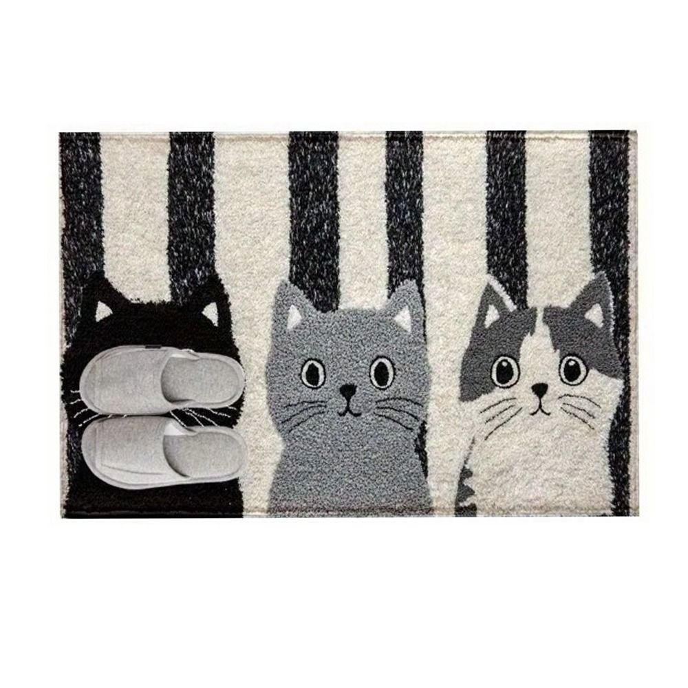 New Striped Cartoon Cat Carpet Washable Soft Door Mat Home Decor Dirty Resistant Floor Mat Rug
