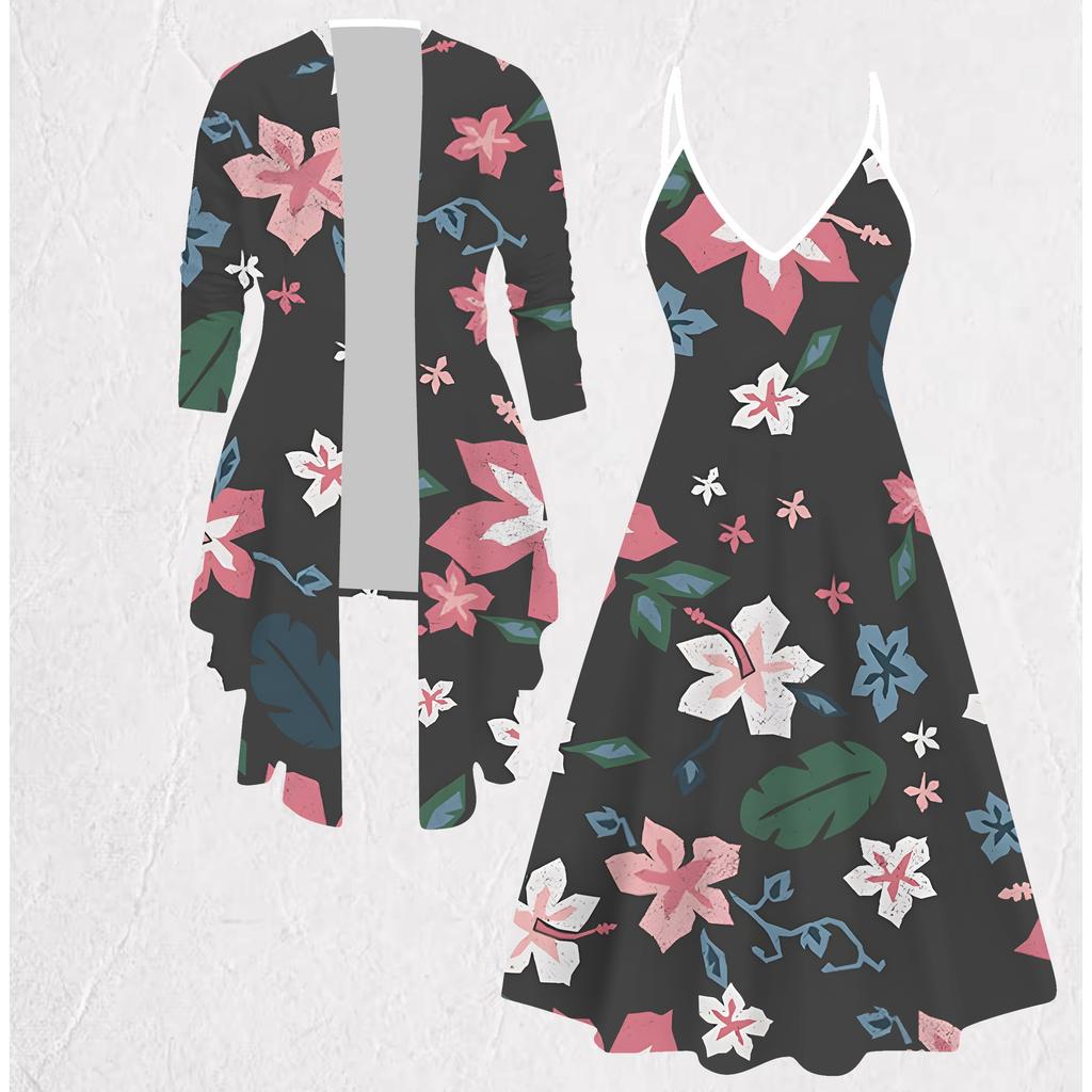 3D Flower Printed Set Dress Coat for Valentine's Day, Eccentric Classical Totem Fashion Print,suitable for Various Scene Fashion Styles