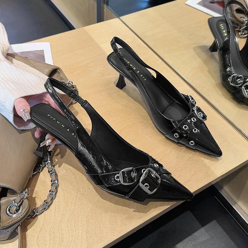 

Fashion Designer Summer High Heel Women Sandals Fashion Pointed Toe Singbacks Shoes Ladies Elegant Dancing Party Pumps 42 чёрный