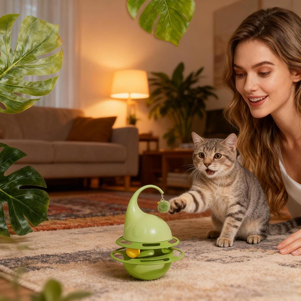 Cat Puzzle Treat Dispenser Slow Feeder Turntable Interactive Cat Treat Dispensing Toy For Chewing Needs Foraging Behavior Crate