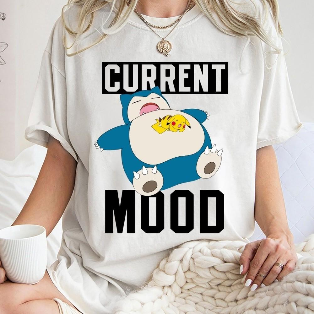 

Футболка унисекс Pokemon Snorlax, текущее настроение, винтажная ретро аниме футболка, размер S-5XL XL