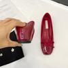 Sheepskin~ 5cm Inner Height Increase of Shoes French Bow Light Mouth Single Shoes Women's Red with Skirt Genuine Leather Mary Jane Shoes