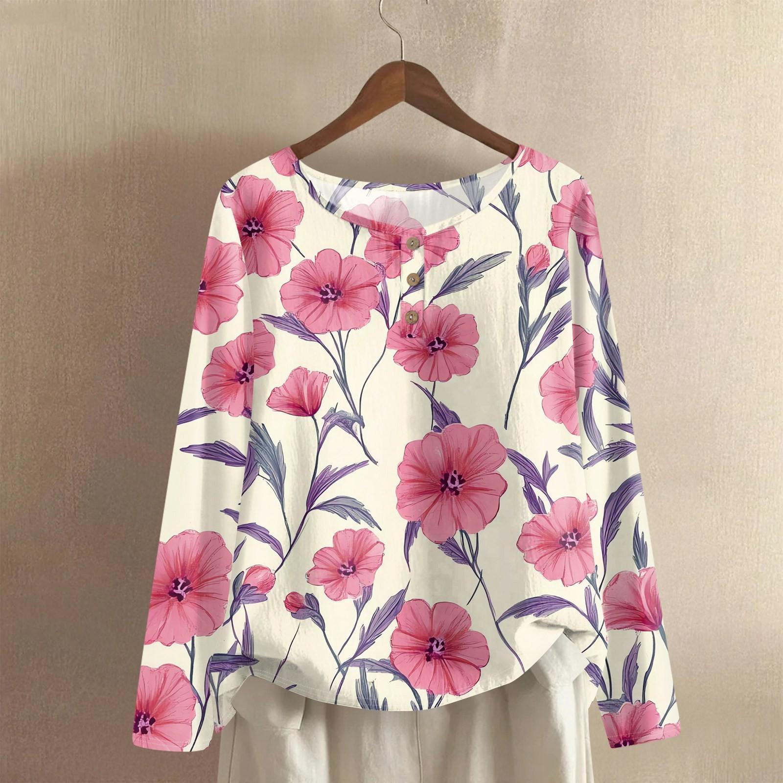 

Женская модная и повседневная рубашка с длинным рукавом, круглым вырезом, однотонная, из хлопка и льна, блузка-топ XL розовый