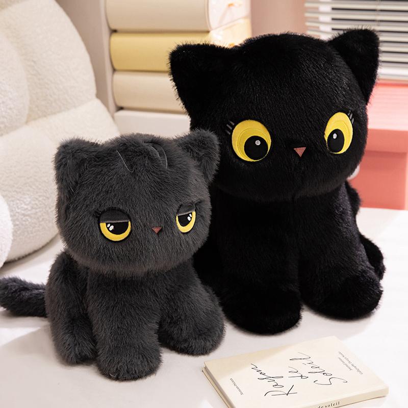 Black Cat Plush Pillow Soft Stuffed Sitting Cat Cushion Cute Cat Design Lovely Birthday Gift Idea for Cat Lovers