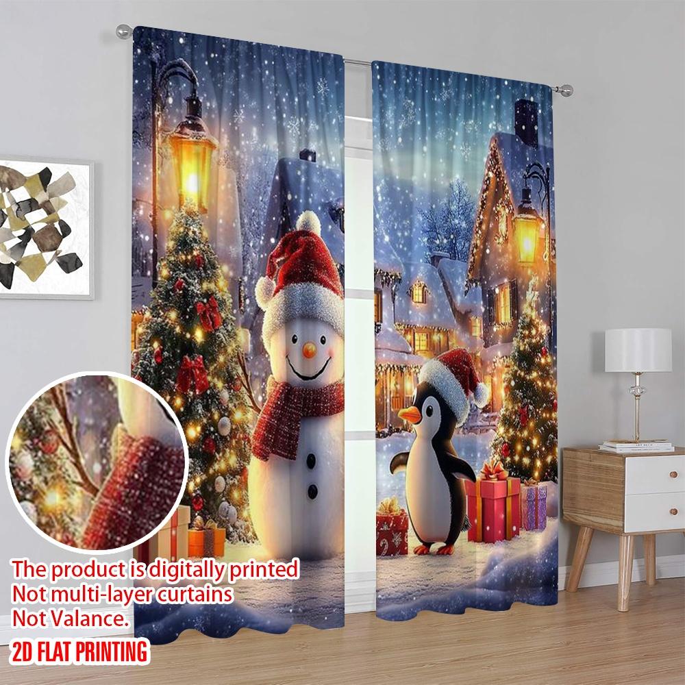 2pcs 2D flat printing Merry Christmas Curtain Festive Snow Christmas Fabric Without Electricity Party & Holiday Decor Perfect
