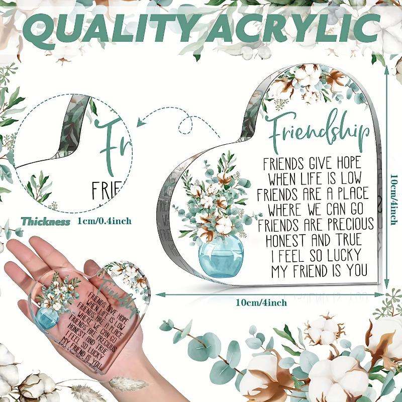 2D Flat Friendship Acrylic Heart Ornament Desktop Decoration, Home Decor Plaque Hanging Wall Art Decorative Garden Decoration for Room Door Signs Hang