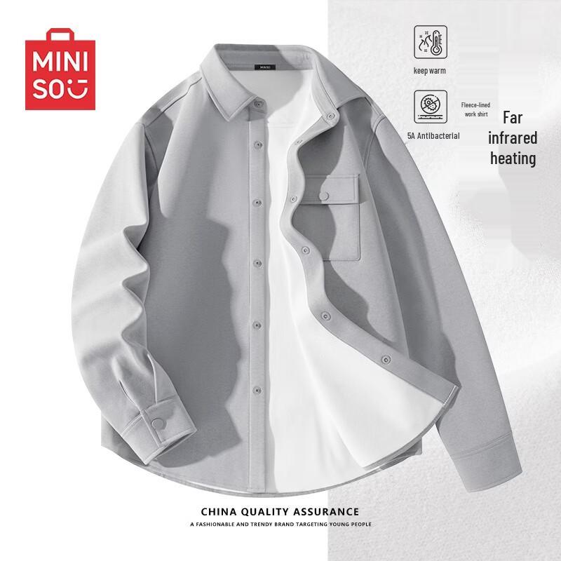 MINISO Men s Thermal Fleece-Lined 5A Antibacterial Workwear Shirt Jacket M