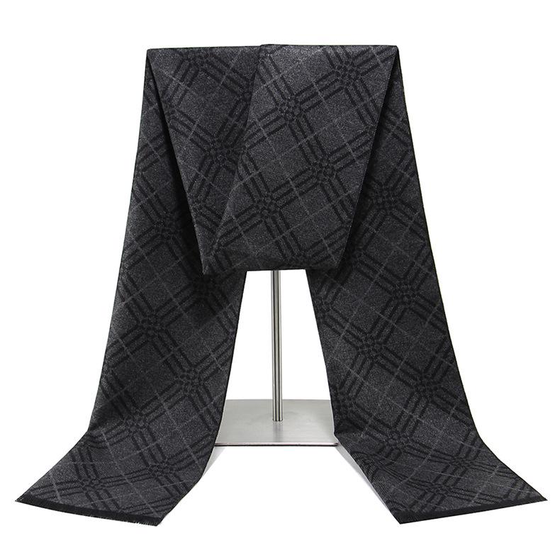 Черно-серый мужской зимний клетчатый снуд - Теплый шарф из искусственного кашемира 180cm