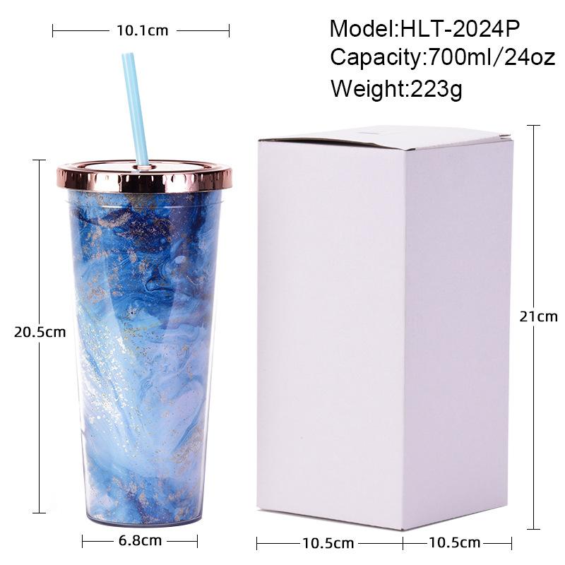 Tie-Dye Straw Cup 24Oz Double-Layer Plastic Water Cup Can Be Customized Creative Paper Card Diy