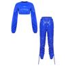 Waterproof Vinyl Long Sleeve Crop Top and Elastic Waist Capri Pants Set with Back Zipper Side Drawstrings for Women Fitness Workout