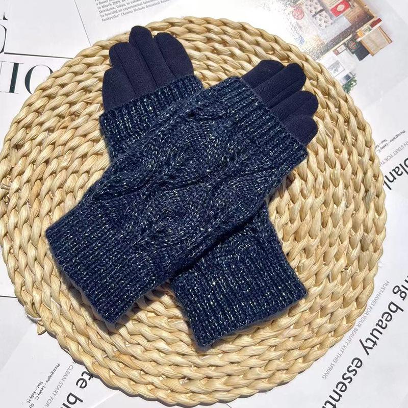 Two-Piece Women'S Gloves, Warm And Cold-Proof Outdoor Travel Touch-Screen Gloves, Non-Pouring Fleece, Double-Mouth Knitted Gloves