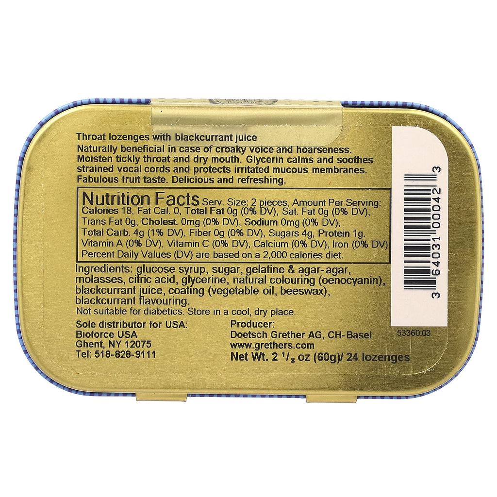 Grether'S Pastilles, Blackcurrant, Throat & Sore Throat, 24 Lozenges, 60G (2 1/8Oz)