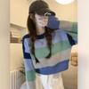 Waffelpullover Regenbogenstreifen Kurzer Pullover Pullover Damen Herbst und Winter Strickpullover Kleine Welle
