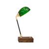 Retro-Style Banker's Lamp with Brass and Wood Base and Green Glass Shade, Ideal for Reading, Study, or Bedroom, E26 Base (Bulb Sold Separately)