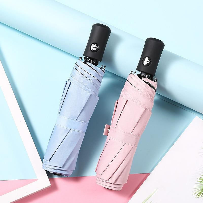 Automatic UV Tri-fold Umbrella Vinyl Sunscreen UV Protection Parasol Custom Printing LOGO Folding Umbrella Female