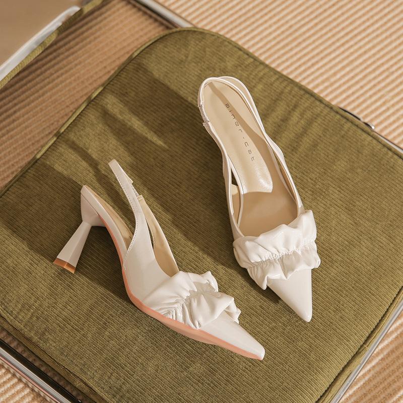 

75705 [sheepskin] pointed high heels women s thin heels 2025 summer new bag head word with empty sandals 39