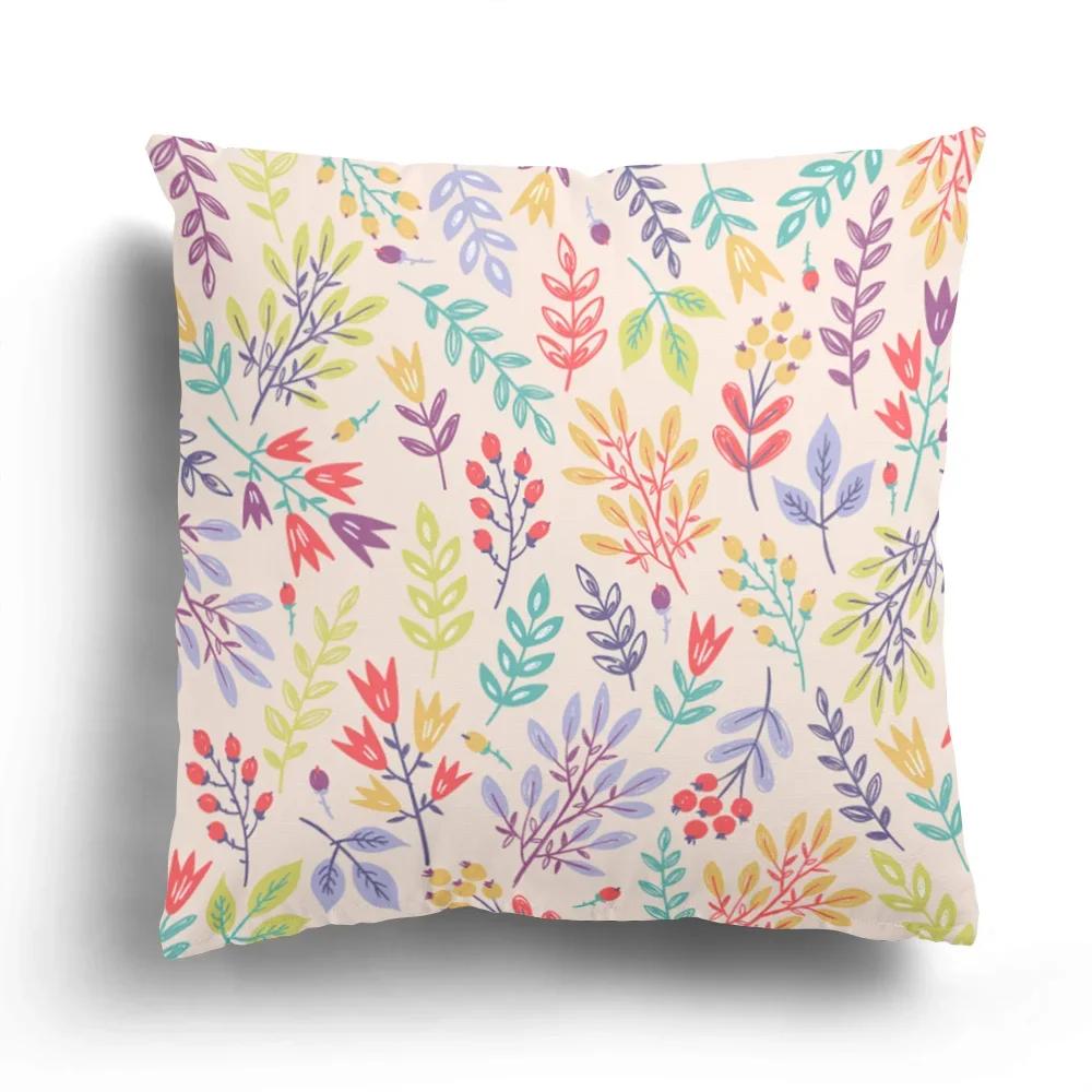 Home Decor Colorful Floral And Leaf Patterned Pillow Covers Pattern Cushion Cover Suitable For Sofa Bedroom Car Pillow Cover