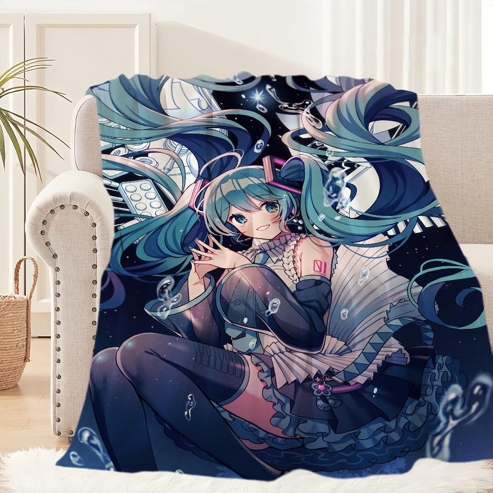 Süße H-Hatsune M-Miku Anime-Mädchen kawaii Decke Plüsch Nickerchen Sofa Teppich für Wohnzimmer Büro Schlafzimmer Geburtstag Zuhause Reise Kinder Geschenke