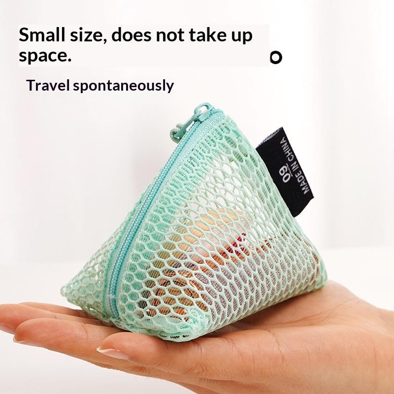 Triangular Mesh Bag Lipstick Jewelry Cosmetic Bag Portable Rope Design Mini Coin Purse Dopamine Color Candy Color Storage Bag