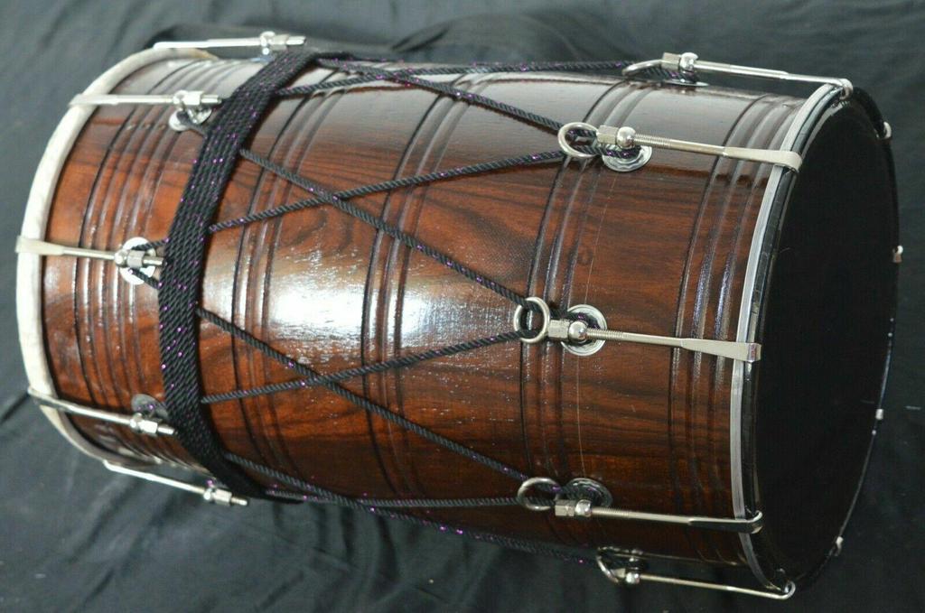 Folk Musical Instrument Punjabi Bhangra Dhol in Rosewood Sheesham with Bag – Traditional Indian Wedding Drum