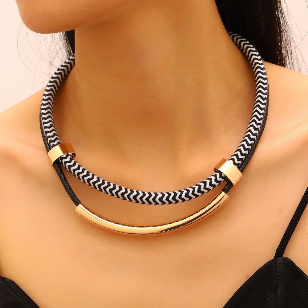 Double Line Metal Tube Jewelry Set Black and White Fashion Jewelry Daily Wear