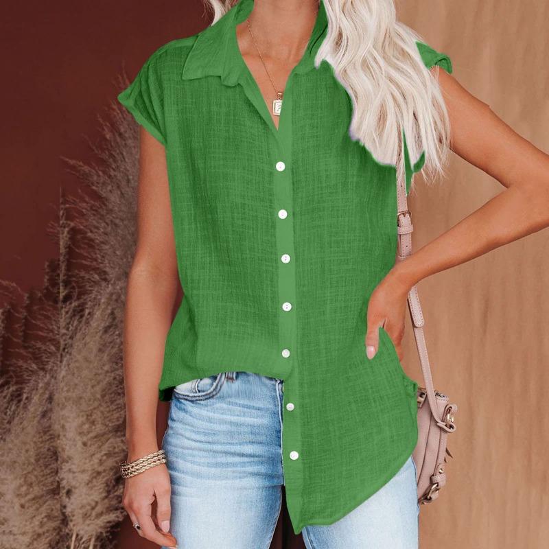 Summer new solid color single-breasted shirt women's casual short-sleeved top