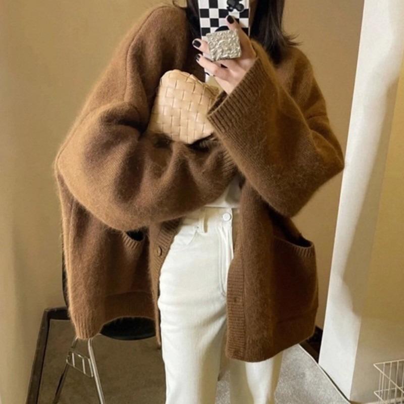 Autumn and winter new loose retro lazy wind knitted cardigan top women's casual simple sweater jacket