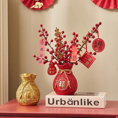 Creative New Year Living Room Decoration Gold Wheat Holly Fortune Fruit Vase Flower Arrangement Dry Flower Bag Vase
