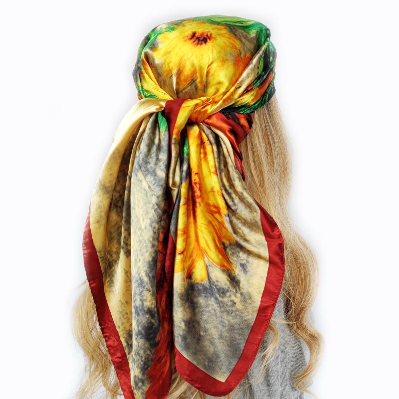 Halstuch Schal Wickeltücher Druck Seidensatin Schal quadratisch Damen Muslimischer Hijab Elegant Stirnband Bandana Design Marke Foulard