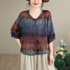 DIMANAF 2026 Summer New Plus Size Women Blouse Shirt Elegant Vintage Print Lady Tops T-Shirt Cotton Clothing