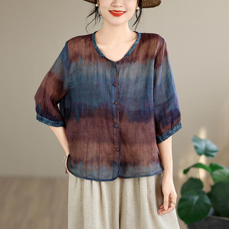 DIMANAF 2026 Summer New Plus Size Women Blouse Shirt Elegant Vintage Print Lady Tops T-Shirt Cotton Clothing