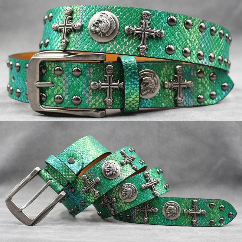Original Punk Belt Men Women Skull Rivet Snake PU Leather Needle Buckle 105-125cm