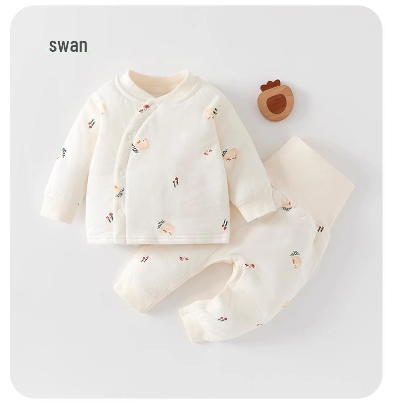 Jingqi Kids' Quilted Cotton Underwear Set - Warm Autumn/Winter Pants & Top for Boys and Girls