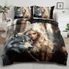Animal Theme Down Wolf and Beauty Pattern Printed Duvet Cover Set - Comfortable and Breathable, Beauty Theme Printed Bedding Set