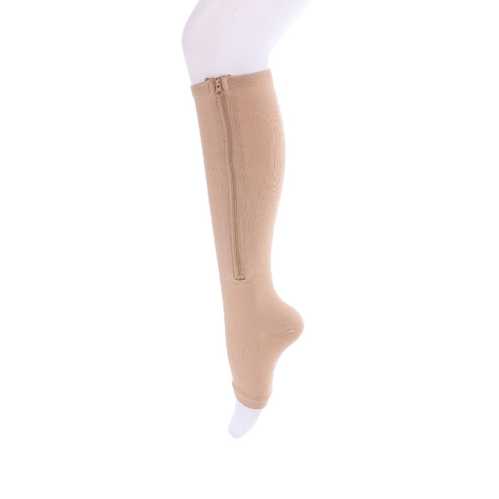 Fashion Nylon Zipper Compression Sock Leg Knee Support Open Toe Preventing Varicose Veins Stretch Socks