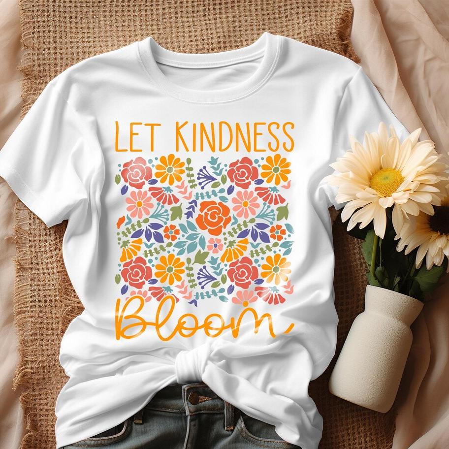 

Kindness Bloom Floral Print Womens Tshirt Casual Loose Shortsleeved Tshirt Fun Street Wear for Women Graphic T Shirts Y2K S