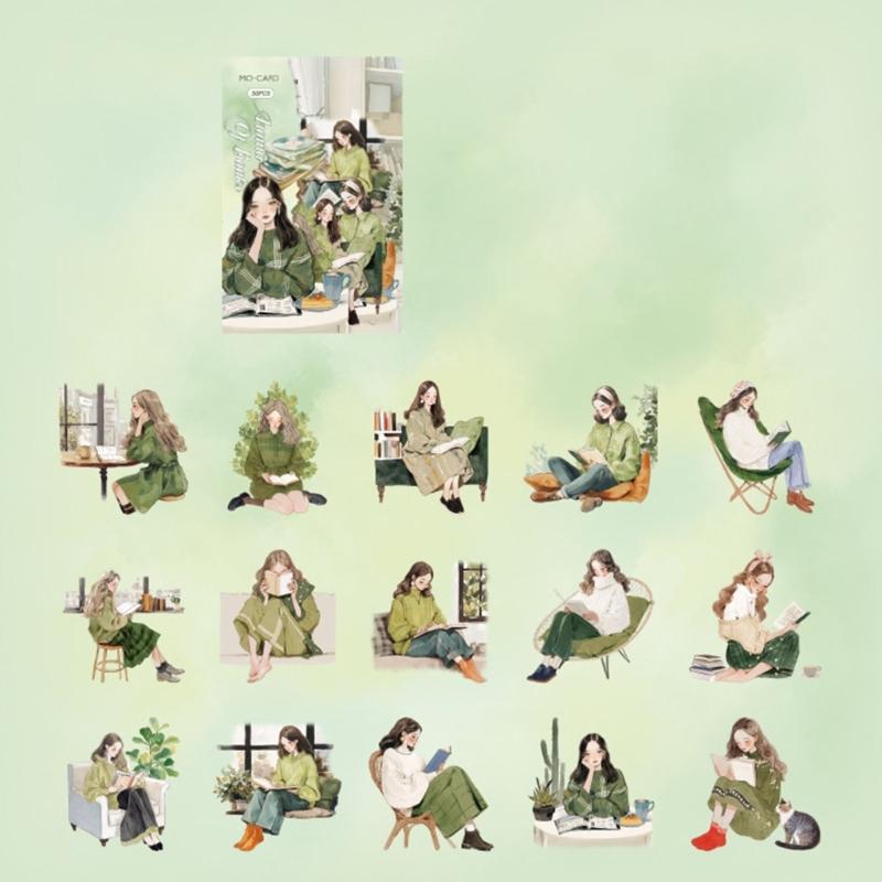 Мультяшная наклейка Наклейка Девочка читает Наклейка для журнала Декоративная наклейка Художественные принадлежности Для украшения скрапбука, дневника