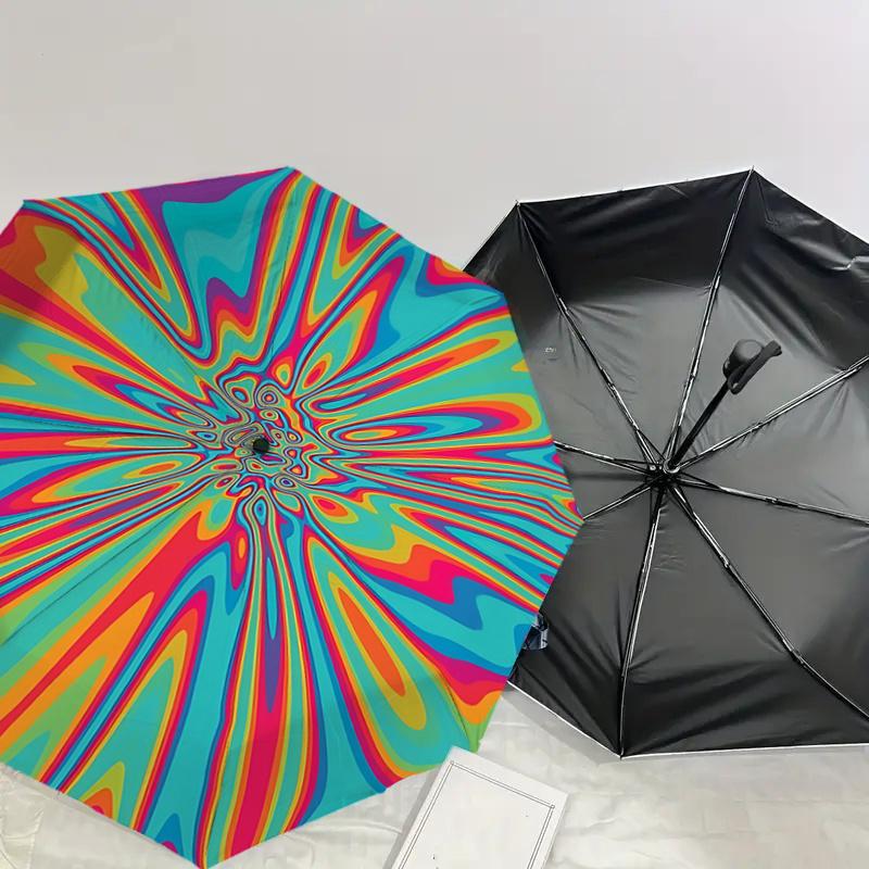 Psychedelic Floral Automatic Opening Folding Umbrella with 8-Rib Iron Frame - Portable Design for Outdoor Use, Festive Gift, Travel, Daily U