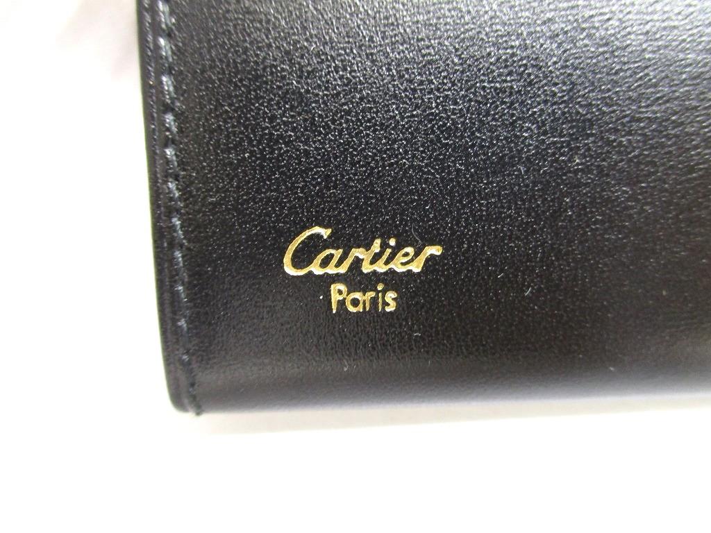 Оригинальный картхолдер Cartier Pasha de Cartier из черной кожи с золотой фурнитурой #a675 Восстановленный