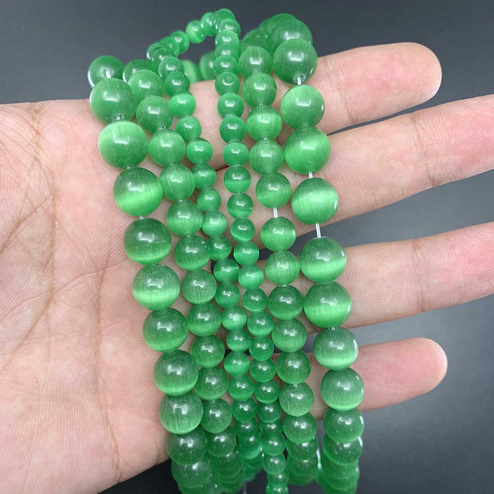 1strand/lot 6 8 10mm Natural Cat Eye Stone Round Loose Opal Bead Cymophane Spacer Beads For Jewelry Making Findings DIY Bracelet