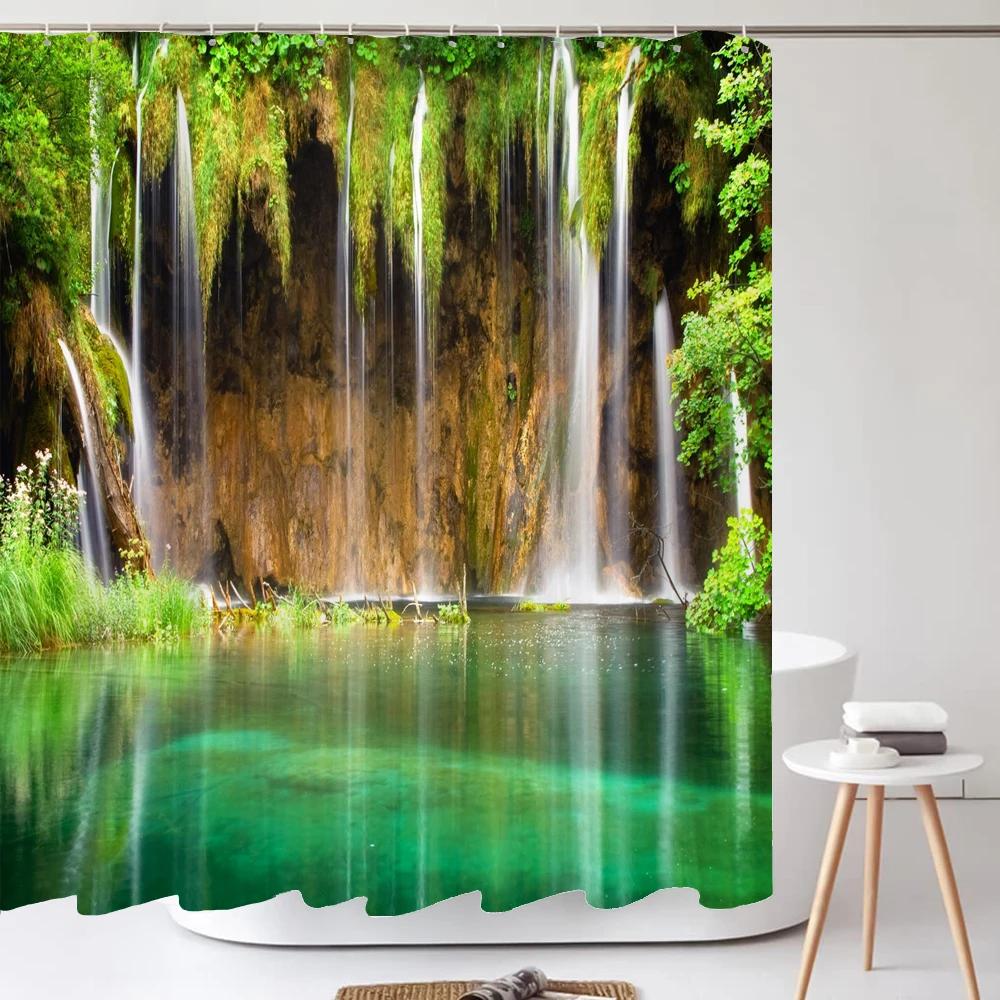 Scenery 3D Bathroom Curtains Natural Landscape Printed Shower Curtains With Hooks Home Decoration Waterproof Fabric Bath Screen