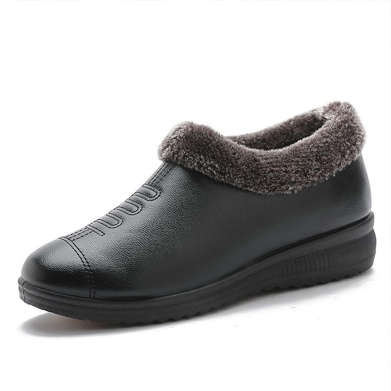 Shoes cotton shoes velvet winter flat bottom non-slip warm elderly middle-aged women leather shoes winter shoes